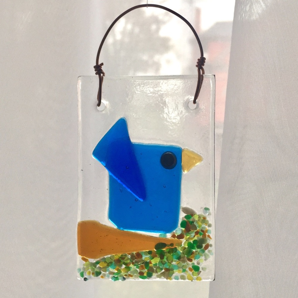 Cute Blue Bird Fused Glass Suncatcher